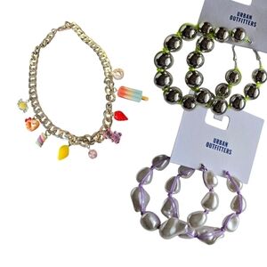 Urban Outfitters, Set of 3,Sweet Tooth Charm Bracelet & 2 Hoop Earrings- NEW!